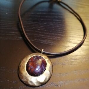 Chico's Tiger Eye Large Stone Gold-Tone Pendant Vintage Necklace